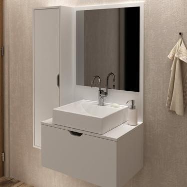 Imagem de Gabinete Para Banheiro Suspenso Com Espelheira 2 Portas Tecno