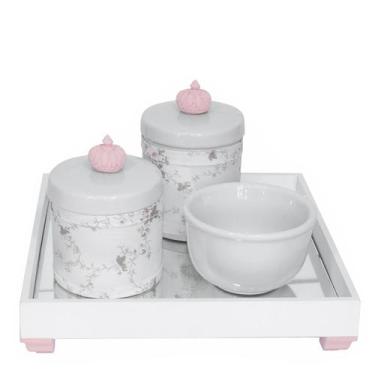 Imagem de Kit Higiene Espelho Potes, Molhadeira E Capa Coroa Rosa Quarto Bebê Me