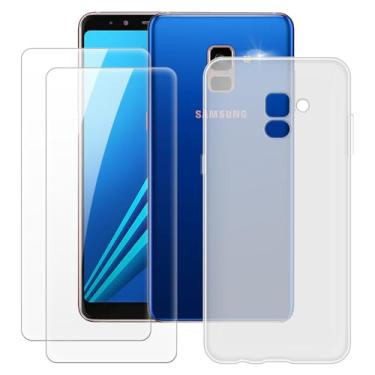 Imagem de MILEGOO Capa para Samsung Galaxy A8 Plus 2018 + 2 peças protetoras de tela de vidro temperado, capa de TPU de silicone macio à prova de choque para Samsung Galaxy A730F (6 polegadas) branca