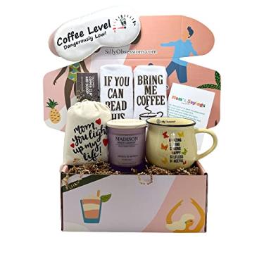 Imagem de SILLY OBSESSIONS Cesta de presente para amante de café para mãe cesta de café de aniversário para mulher, mãe, esposa. Presentes temáticos de café para novas mães, chá de bebê., rosa, M