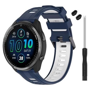 Imagem de TopPerfekt Pulseira compatível com Garmin Forerunner 965, pulseira de silicone macio de substituição para relógio inteligente 965 para mulheres e homens, azul-marinho, branca