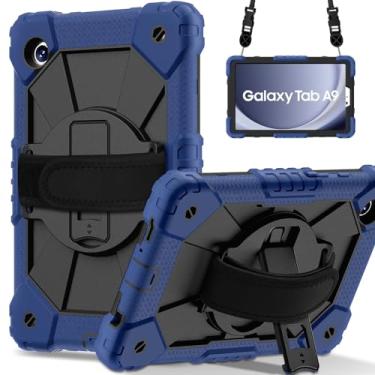 Imagem de Capa protetora resistente Capa compatível com Samsung Galaxy Tab A9 de 8,7 polegadas SM-X110/X115/X117, capa para tablet, suporte multifuncional giratório de 360 ​​graus + alça de ombro, capa protetor
