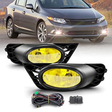 Imagem de Shocklight Conjunto de farol de neblina compatível com Honda Civic Sedan 2009 2010 2011 faróis de neblina 09 10 11 substituição, fiação e interruptor das lâmpadas H11 12V 55W (lentes amarelas)
