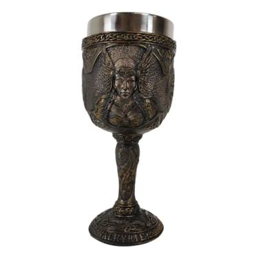 Imagem de Ebros Gift Mythology nórdico viking Spirit Goddess Valkyrie Odin Maiden 198.4 g Cálice de vinho de resina com forro de copo de aço inoxidável Norselandic Celtic Trinity Knotwork Figurine Kitchen