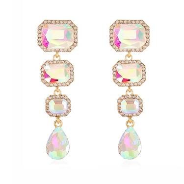 Imagem de Met-edianger Brincos pendentes vintage de strass com pingente de cristal brincos retangulares de lágrima para mulheres e meninas, Zinco Aço inoxidável, Strass