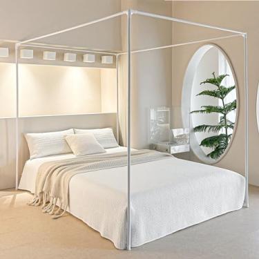 Imagem de AIKASY Postes de estrutura de cama de dossel premium para camas de casal - postes de metal resistentes, suportes de cama de quatro cantos - Adição perfeita para molduras de cama de metal e madeira