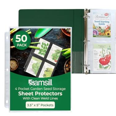 Imagem de Samsill Pacote com 50 protetores de folhas transparentes para armazenamento de sementes de jardim, 4 bolsos, organizador de sementes, cada bolso mede 8,9 cm x 13,3 cm, cabe em fichário padrão de 3