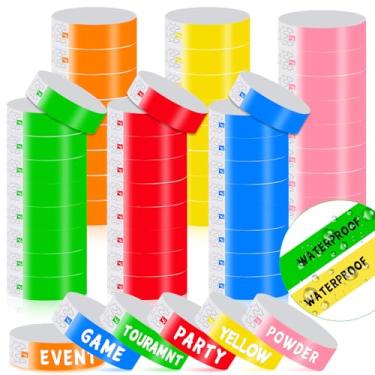 Imagem de 600 unidades de pulseiras de papel de 6 cores para eventos, pulseiras leves para concertos à prova d'água de identificação neon para festa pulseiras adesivas para admissão em festivais