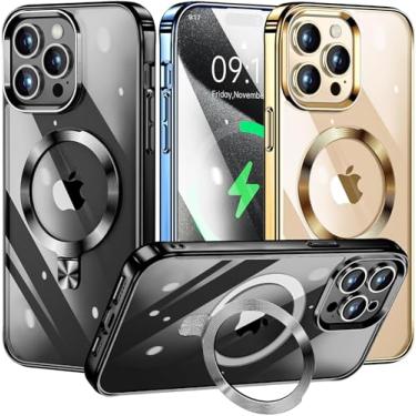 Imagem de TLIKEMISS [Anel de CD compatível com suporte invisível MagSafe] Capa magnética para iPhone 13 Pro, [amortecedor galvanizado sem amarelo][parece um iPhone nu] Capa fina transparente com suporte para