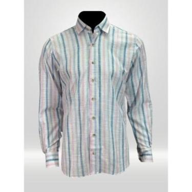 Imagem de Camisa Social Manga Longa Branca Listrada-Masculino