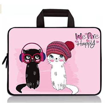 Imagem de HEABPY Capa universal para tablet infantil de 7 a 9 polegadas, bolsa de transporte de neoprene portátil para Apple iPad Mini, Samsung Galaxy Tab, Google, HP, Acer, ASUS (gato preto e gato branco)