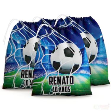 Imagem de Sacolinhas Surpresa Personalizada Tecido Bola Rede de Futebol (Sacolinhas 15x20, Unidades, 40)