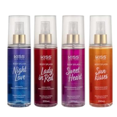 Imagem de Kit Body Splash Kiss New York - 4 Fragrâncias (200mL cada) - Fixação prolongada, Vitamina E, Vegano, Livre de Parabenos