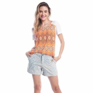 Imagem de Blusa Feminina Tecido Leve Estampada Arabesco Mosaico Camiseta Verão Calor Moda Tendencia VL0508-Feminino