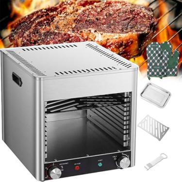 Imagem de Grelhador elétrico comercial para bifes 1450 °F, 10 ranhuras para grelhar, tempo e temperatura ajustáveis, temperatura máxima de 800℃, adequado para cozinha interna, com assadeiras e luvas à prov