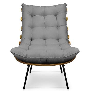 Imagem de Poltrona Costela Decorativa Sala De Estar Linho Chumbo