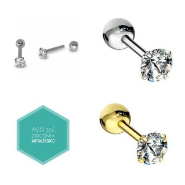Imagem de Piercing Tragus Labret Aço Cirúrgico com Zirconia - AÇO INOXIDÁVEL, Do