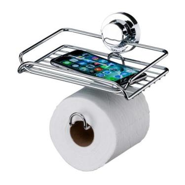 Imagem de Suporte Papel Higiênico Porta Objeto Com Ventosa Banheiro Cromado - 40