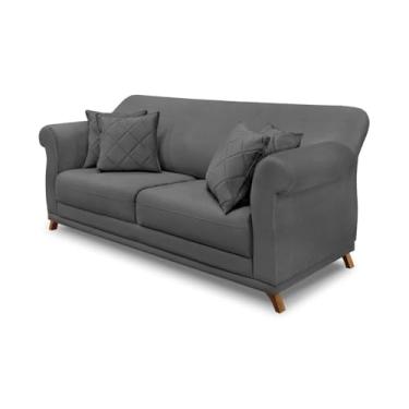 Imagem de Sofá Decorativo 220cm 3 Lugares com 4 Almofadas Armstrong Suede Cinza G63 - Gran Belo