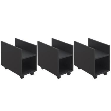 Imagem de Kit 03 Suportes Para Cpu E Nobreak Com Rodízios Guide L03 Preto - Lyam