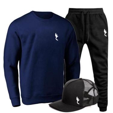 Imagem de Kit Conjunto Moletom + Boné Masculino Dia a Dia Conforto - Polo Blu, M