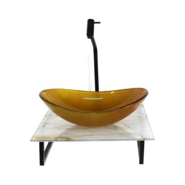 Imagem de Kit Cuba Vidro Oval 10Mm Tampo Vidro 40Cm X 40Cm Mármore - Cubas E Gab