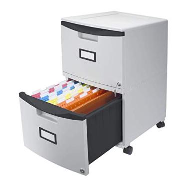 Imagem de Storex Armário de arquivo móvel de plástico com 2 gavetas, fechadura e chave, cinza/preto