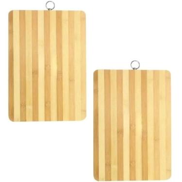 Imagem de 2 Tábua de Bambu Corte Churrasco Alça para Pendurar 34x24cm - Impo
