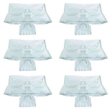 Imagem de Jogo Com 6 Fruteiras Pratos Quadrados Com Pé 22x22x12cm Vidro - Super 