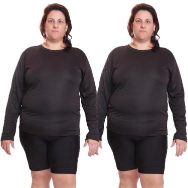 Imagem de Kit 2 Camisetas Feminina Plus Size Manga Longa Dry Fit Lisa Proteção S