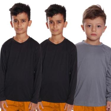 Imagem de Kit 3 Camisetas Infantil Menino Proteção UV Térmica Solar Manga Longa 