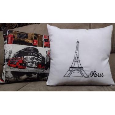 Imagem de Kit 2 Almofadas Decorativas Colorida Estampado  45x45 cor BRANCO BORDA