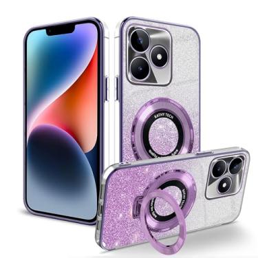 Imagem de Anlalish Compatível com Realme Note 50 capa transparente com glitter com suporte de anel, capa de telefone Realme Note 50 silicone brilhante bonito revestimento proteção Funda para meninas (Roxo)