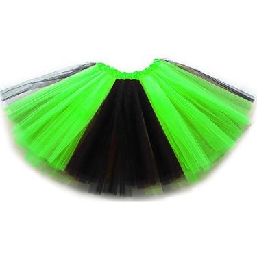 Imagem de DMLBC Saia tutu laranja amarelo/vermelho/roxo/verde preto de 3 camadas para meninas e mulheres, fantasia de tutu de peru, Verde A, M