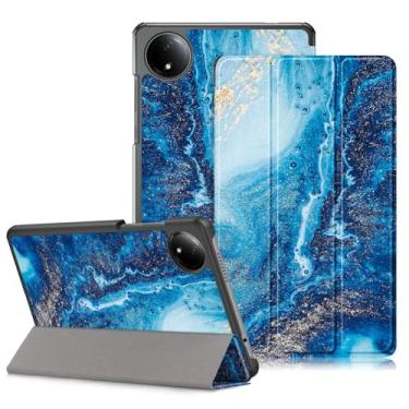 Imagem de DINGGUAGUA Capa compatível com Xiaomi Redmi Pad SE 22.1 cm 2024, leve, suporte de três dobras, capa inteligente fina, onda do mar