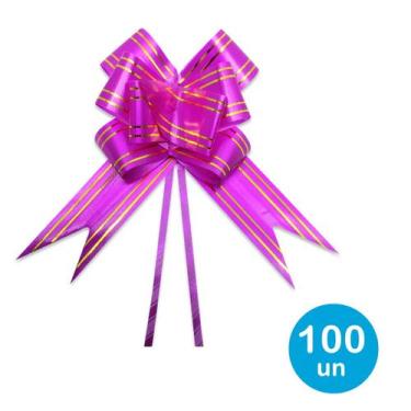 Imagem de Laço fácil p/ presente  47cm - Rosa Escuro c/ dourado 100un - Rio Tiju