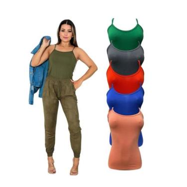 Imagem de Kit Com 5 Regatas Alcinha Feminina Lisa - Cores Variadas - Sunset Conc