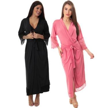 Imagem de Kit 2 robe noiva feminino roupão de renda luxo hobe - ALTIE, Preto, Sa