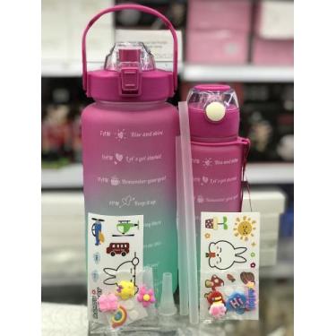 Imagem de Kit 2 Garrafas De Água Motivacional 2Litros e 800ml Squeeze Com Canudo