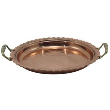 Imagem de Bandeja Redonda Cobre Puro com Alças em Liga de Bronze 33cm - Metal Ar