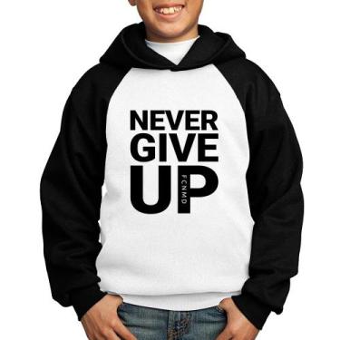 Imagem de Moletom Infantil Never give up - Foca na Moda, Branco, Preto, 10