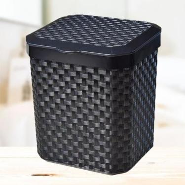 Imagem de Lixeira Cesto Rattan De 5 Litros Preto Com Tampa Lixo de Pia Rattan Pr