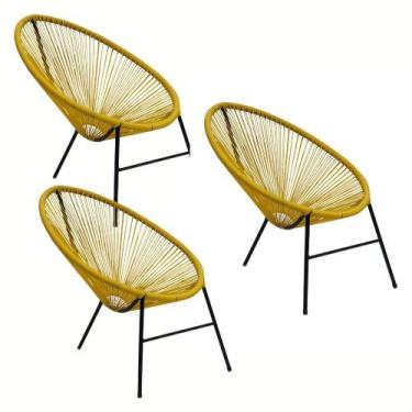 Imagem de Kit 3 Cadeiras Caribe Fibra Sintética Amarela Panero - Panero Móveis