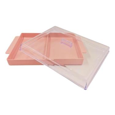 Imagem de Pote Porta Frios Geladeira Transparente 2 Divisórias Rose - Micromax