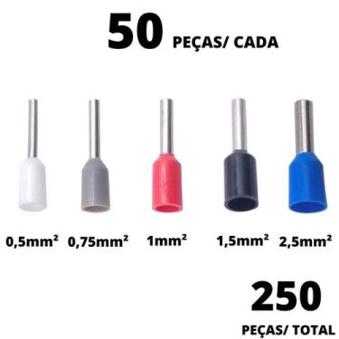 Imagem de 250un Terminal Tubular Ilhós Simples de 0,5mm² a 2,5mm² - C&B Conector