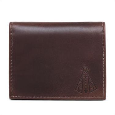 Imagem de Carteira masculina em couro legitimo  nossa senhora em l porta cartao 