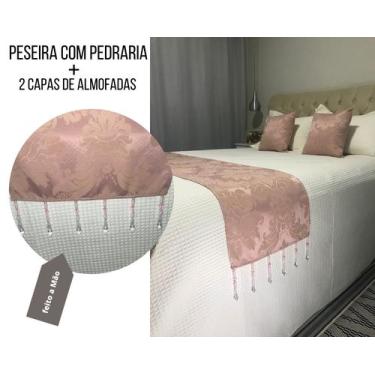 Imagem de Peseira de Pedraria C/ Capas de Almofadas Jacquard tamanho King Size -