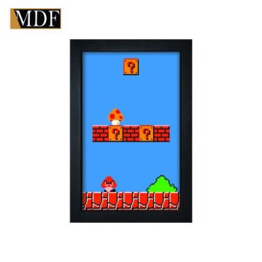 Imagem de Quadro Decorativo Moldura Pintada Gel Super Mario Bros 30x20 Mdf Adesi