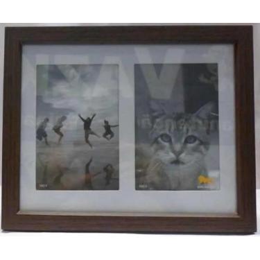 Imagem de Porta Retrato 10x15 2 Fotos Duplo Marrom para Mesa Ou Parede - espelho