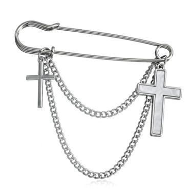 Imagem de Broche punk de corrente longa, alfinete de segurança moderno retrô para pendurar correntes de colarinho broches para mulheres, broche de casaco de colarinho legal para alfinetes de corsage masculinos,